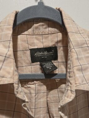 Eddie Bauer Men's Light Tan Windowpane Button-Down Shirt